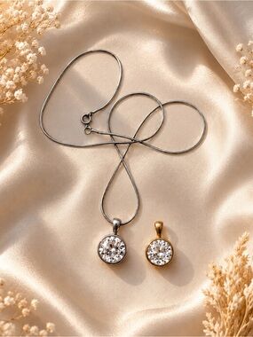 Classic Crystal Pendant Necklace Gold & Silver